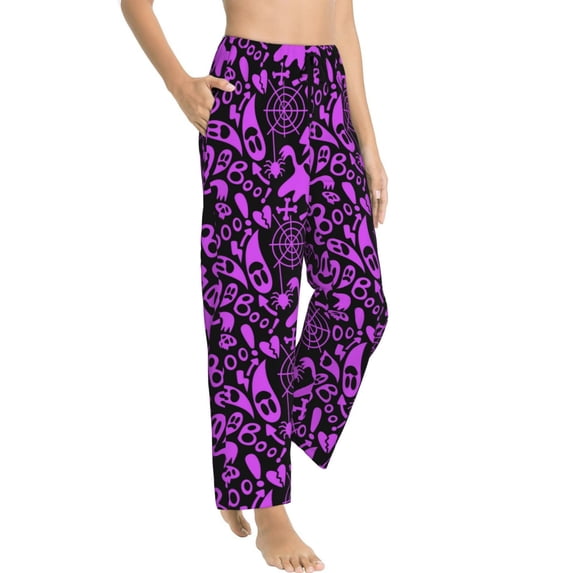 Halloween Pajama Pants Women, pink ghost halloween print Halloween Costumes Sweatpants Soft Sleep Lounge Pants, Casual PJ Bottoms Pants with Pockets