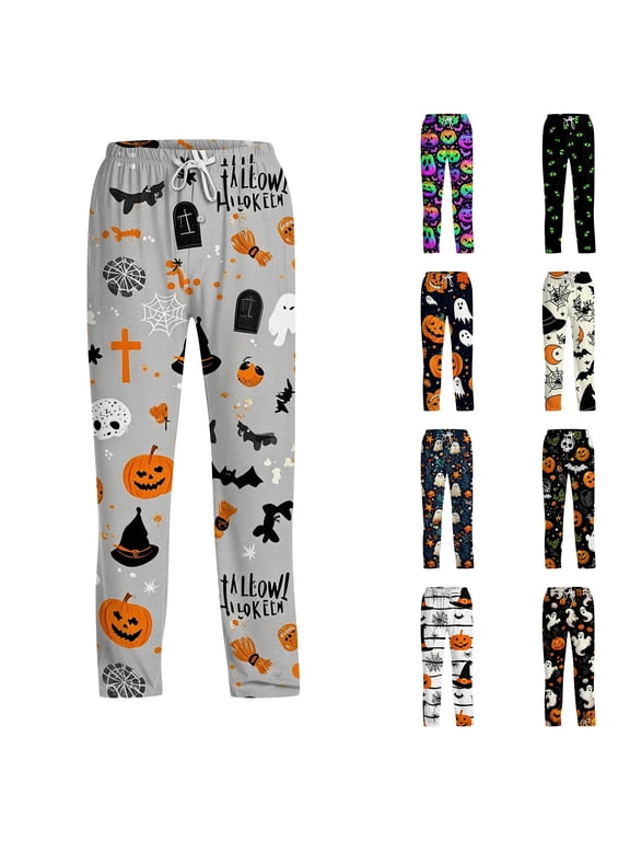 Halloween Pajama Pants for Men Bat Bone Print Drawstring Spooky Lounge Pants Ghost Stretch Pjs Bottoms with Pockets S
