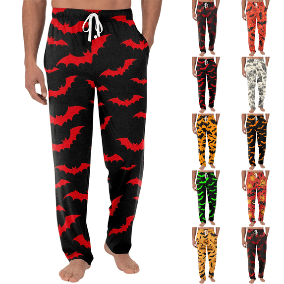 Halloween Pajama Pants for Men Funny Graphic Pumpkin Joggers Fluffy Big and Tall Funny Pumpkin Family Pj Pants Black XL