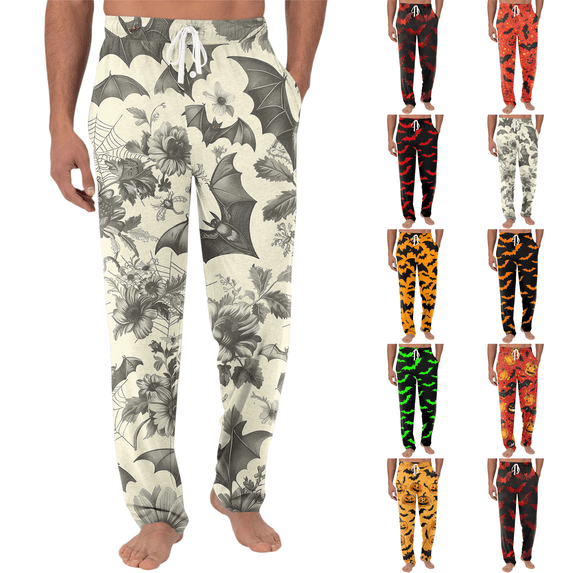 Halloween Pajama Pants for Men Funny Graphic Pumpkin Joggers Fluffy Big and Tall Funny Pumpkin Family Pj Pants Gray 3XL