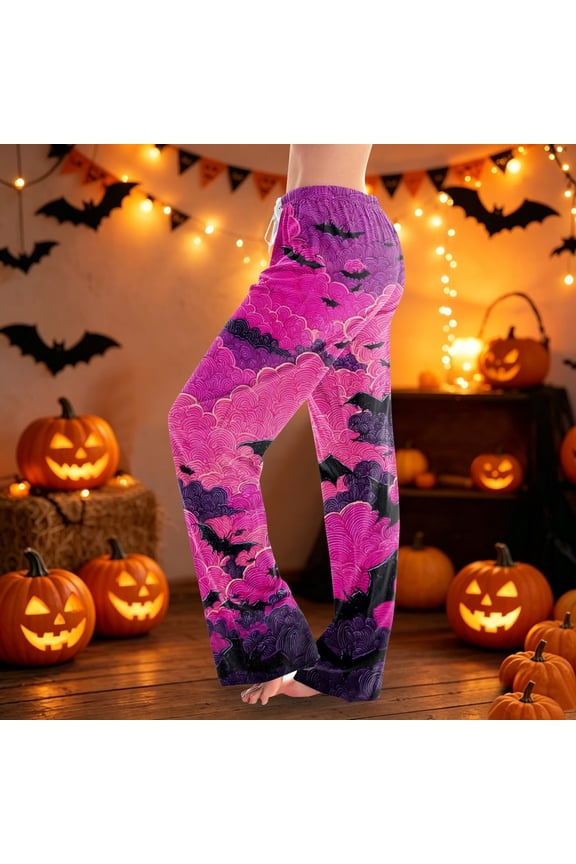 Halloween Pajama Pants for Women Funny Pumpkin Print Drawstring Stretch Comfy Sleep Pants