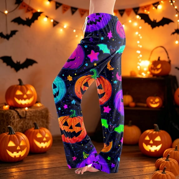 Halloween Pajama Pants for Women Funny Pumpkin Print Drawstring Stretch Comfy Sleep Pants