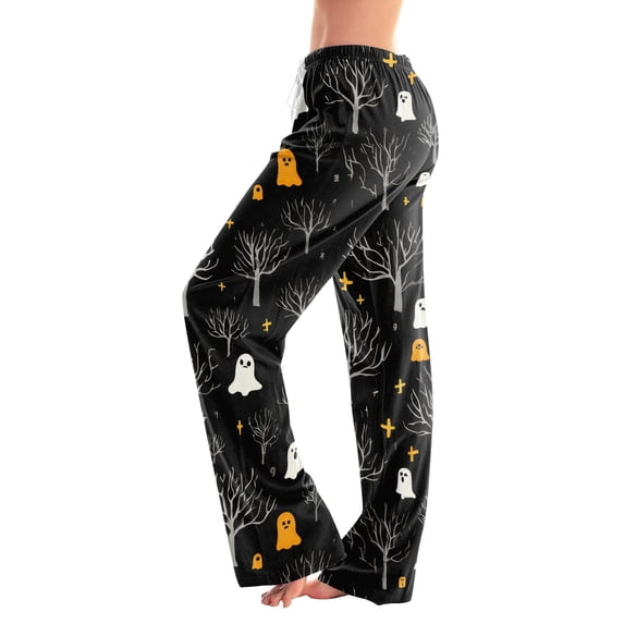 Halloween Pajama Pants for Women Ghost Print Elastic Waist Comfy Lounge Pjs Pants