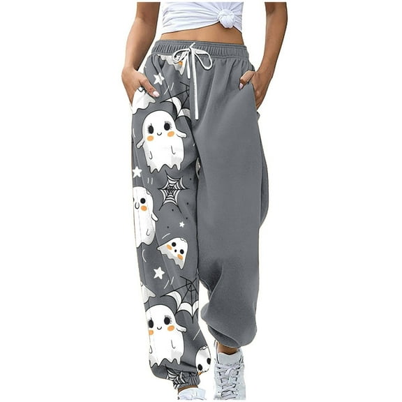 Halloween Pajama Pants for Women Loose Fit Wide Leg Trouser Pants Casual Elastic Waist Drawstring Palazzo Pants