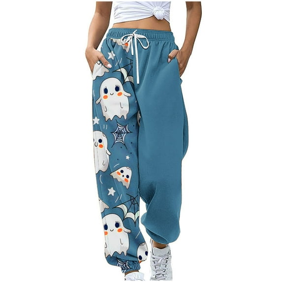 Halloween Pajama Pants for Women Loose Fit Wide Leg Trouser Pants Casual Elastic Waist Drawstring Palazzo Pants