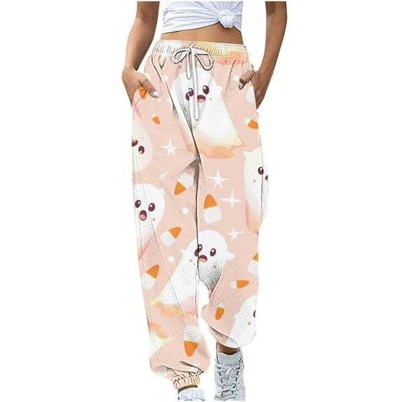 Halloween Pajama Pants for Women Loose Fit Wide Leg Trouser Pants Casual Elastic Waist Drawstring Palazzo Pants