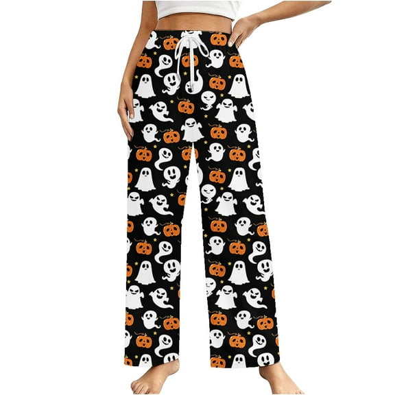 Halloween Pajama Pants for Women Men Couples Halloweens Spider Pjs Pants Unisex Ghost Pajama Bottom Sleepwear for Halloween Costume Party,Medium