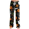 thumbnail image 1 of Halloween Pajama Pants for Women Soft Elastic High Waist Drawstring Sleepwear Pant Pumpkin Print Graphic Wide Leg Loungewear Bottoms, 1 of 5