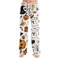 thumbnail image 1 of Halloween Pajama Pants for Women Spider Web Skeleton Wide Leg Spooky Sleep Pants Bat Candy Elastic High Waist Funny Pajama Pants, L, 1 of 5