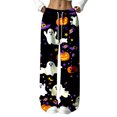 thumbnail image 1 of Halloween Pajama Pants for Women Spooky Pumpkin Ghost Lounge Bottoms Pjs Fall Halloween Jammies (Z002#-Black L), 1 of 5