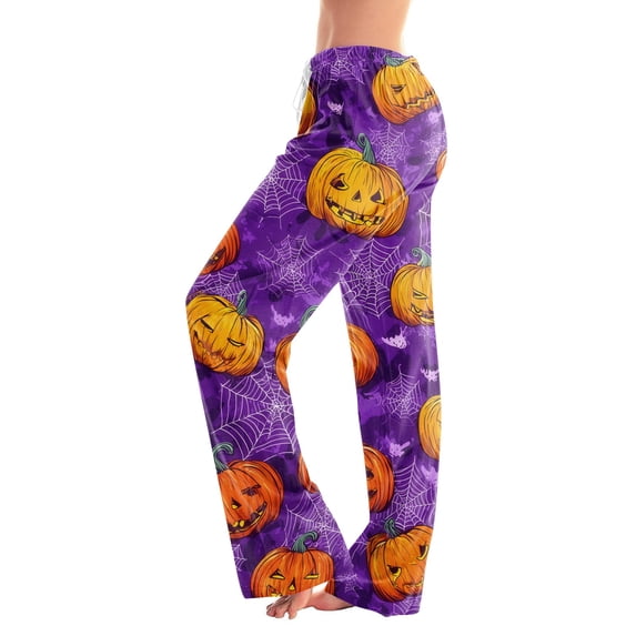 Halloween Pajama Pants for Women Spooky Pumpkin Print Elastic Waist Comfy Lounge Pjs Pants