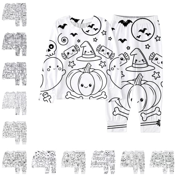 Halloween Pajama Set Boys Girls Comfortable Colorable Pjs Two-Piece Pajama Set Kids Halloween Outfit