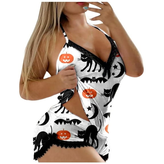 Halloween Pajama Set Women Thin Graphic Spaghetti Strap Camisole Tops and Shorts 2 Piece Smooth Sleepwear Body Skimming Womens Sleepwear