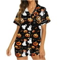thumbnail image 1 of Halloween Pajama Set for Women Ctue Graphic Button Up Sleepwears Outfits Ladies 2 Piece Top and Shorts Pjs Sets, 1 of 5
