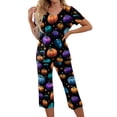 thumbnail image 1 of Halloween Pajama Sets for Women 2 Pieces Pajamas Funny Pumpkins Print Short Sleeve Tops and Capri Sets Halloween PJs Sleepwears, 1 of 6