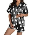 thumbnail image 1 of Halloween Pajamas 2 Piece Pjs Set Silk Ghost Graphic Button Down Short Sleeve Shirts Shorts Halloween Pjs Black L, 1 of 7