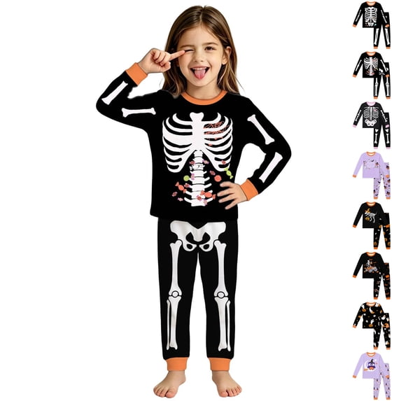 Halloween Pajamas Boys Crew Neck Unisex Long Sleeve Skeleton Pjs Soft Sleepwear Kids Loungewear Kids Pjs Girls Size 2-10 Years