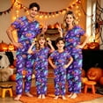 thumbnail image 1 of Halloween Pajamas, Family Matching Pajamas, Halloween Pajamas for Family, Halloween Family Pajamas Purple Galaxy Ghost Pumpkin Print Short Sleeve Pants Set for Holiday Celebration, Women M, 1 of 7