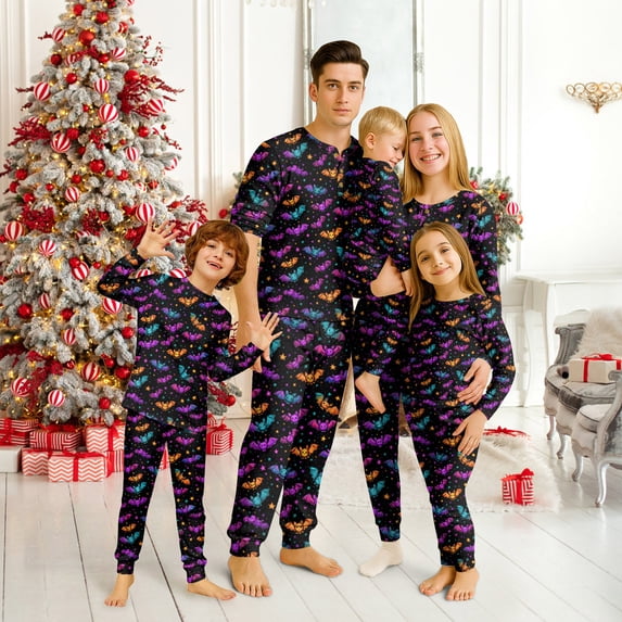 Halloween Pajamas Family Matching Set Holiday Print Long Sleeve Jammies Loungewear PJs Set Sleepwear Adult Men Women