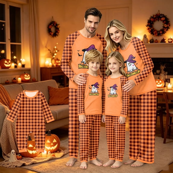 Halloween Pajamas Family Set - 2 piece Ghost Print Long Sleeve Tops + Pants Sets,Matching Pajamas for Family Holiday Night for 2XL Pjs