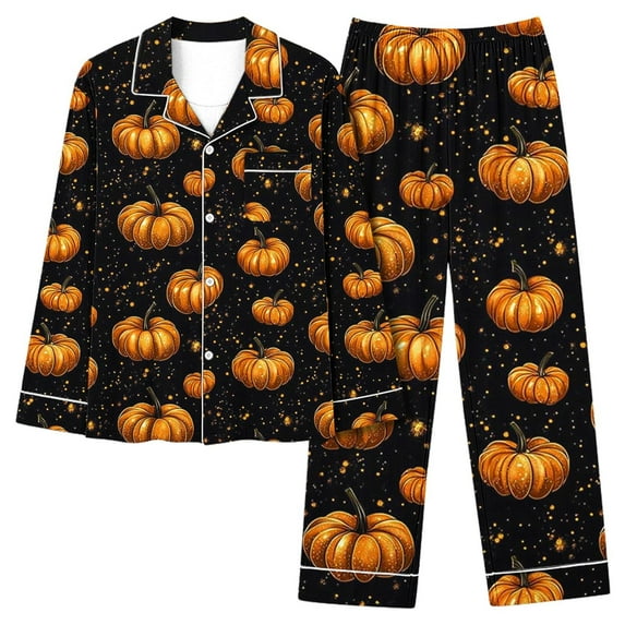 Halloween Pajamas For Women Set Long Sleeve Top And Pants Elastic Waistband Set With Pockets Loungewear Yoga Casual Wear Suit Multicolor B S