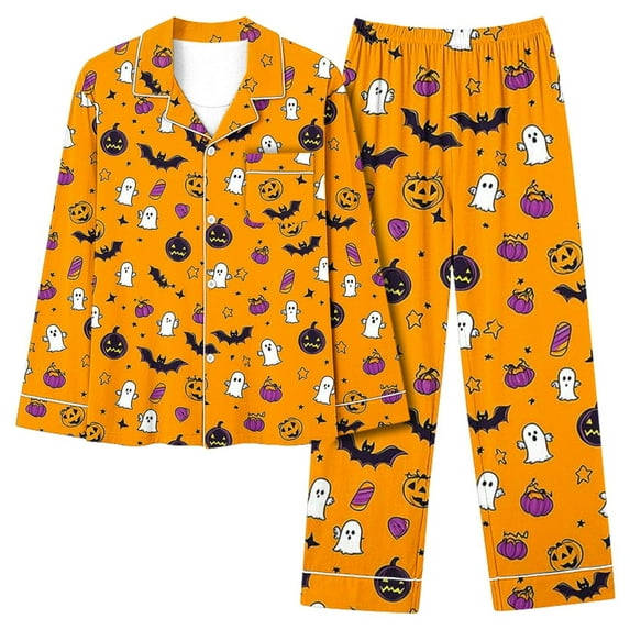 Halloween Pajamas For Women Set Long Sleeve Top And Pants Elastic Waistband Set With Pockets Loungewear Yoga Casual Wear Suit Multicolor F XL