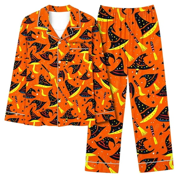 Halloween Pajamas For Women Set Long Sleeve Top And Pants Elastic Waistband Set With Pockets Loungewear Yoga Casual Wear Suit Multicolor I XL