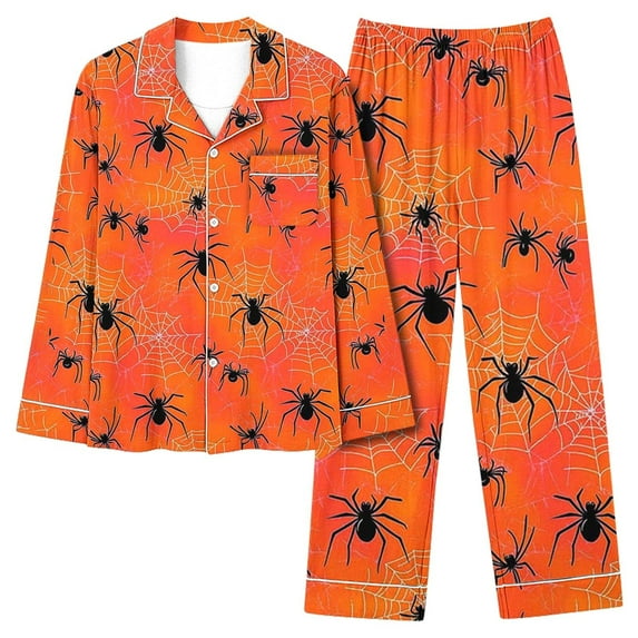 Halloween Pajamas For Women Set Long Sleeve Top And Pants Elastic Waistband Set With Pockets Loungewear Yoga Casual Wear Suit Multicolor L L