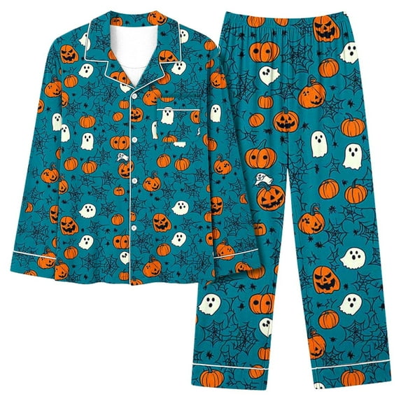 Halloween Pajamas For Women Set Long Sleeve Top And Pants Elastic Waistband Set With Pockets Loungewear Yoga Casual Wear Suit Multicolor P L