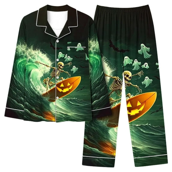 Halloween Pajamas For Women Set Long Sleeve Top And Pants Elastic Waistband Set With Pockets Loungewear Yoga Casual Wear Suit Multicolor Y L