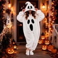 thumbnail image 1 of Halloween Pajamas Ghost Themed Hooded Onesie Plush Pjs for Women (White M), 1 of 8