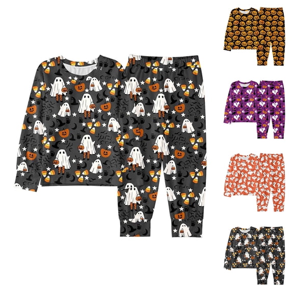Halloween Pajamas Girls Long Sleeve Crewneck Graphic Nightwear Loungewear Boy Pajamas Size 2-10 Years
