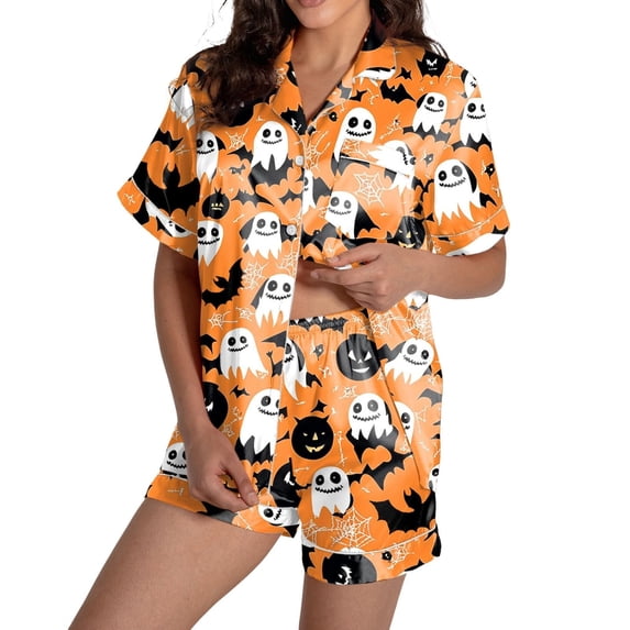 Halloween Pajamas Halloween Casual Soft Button Short Sleeve Pajamas for Women Set