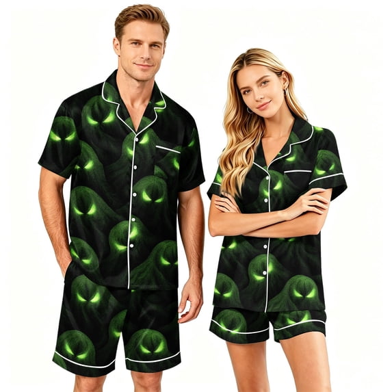 Halloween Pajamas Halloween Couple Pajamas Matching Sets Button Up Pajamas Halloween Pj Set Spooky Pajamas Women Couples Pajamas Matching PJS for Couples His Hers Jammies Wife Husband, Green, S