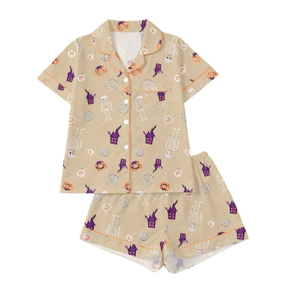 Halloween Pajamas Halloween Graphic Short Sleeve Pajamas for Women Set