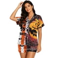 thumbnail image 1 of Halloween Pajamas Halloween Print Waist Button Short Sleeve Pajamas for Women Set, 1 of 3