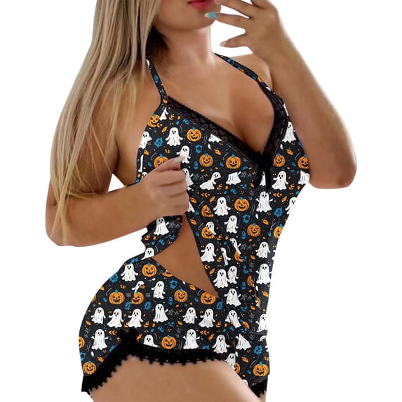 Halloween Pajamas Halloween Printed 2 PCS Cami Topand Shorts Pj Set Lounge Sets Women'S Sleepwear