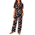 thumbnail image 1 of Halloween Pajamas Halloween Printed Short Sleeve Long Pants Pajamas for Women Set, 1 of 6