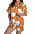 thumbnail image 1 of Halloween Pajamas Halloween Satin Print Button Short Sleeve Pajamas for Women Set, 1 of 5