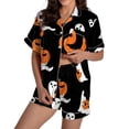 thumbnail image 1 of Halloween Pajamas Halloween Satin Print Button Short Sleeve Pajamas for Women Set, 1 of 3