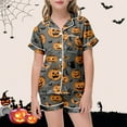 thumbnail image 1 of Halloween Pajamas Kids Pumpkin Ghost Bat Print Satin Pjs Short Sleeve Button-Down Shirts Shorts Set Kids 6-7 Years Boy Pajamas, 1 of 4