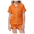 thumbnail image 1 of Halloween Pajamas Kids Size 1-2 Years Boys Girls Halloween Sleepwear Short Sleeve Top with Elastic Shorts Girls' Pajama Sets Orange, 1 of 6