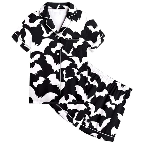 Halloween Pajamas Kids Size 2-3 Years Girls Holiday Nightwear Short Sleeve Top and Shorts Cozy Homewear Boys Pjs Black