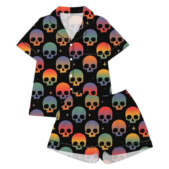 Halloween Pajamas Kids Size 5-6 Years Sleepwear Robe Print Short Sleeve Top and Shorts Soft Homewear Girls' Pajama Sets Black