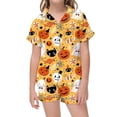 thumbnail image 1 of Halloween Pajamas Kids Size 6-7 Years Girls Halloween Satin Sleepwear Set Short Sleeve Top with Shorts Soft Pjs for Boys Orange, 1 of 4