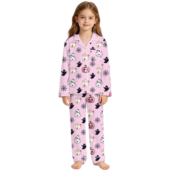 Halloween Pajamas Kids Size 7-8 Years Girls Enchanting Sleepwear Long Sleeve Top with Pants Soft Nightwear Pjs for Girls Pink