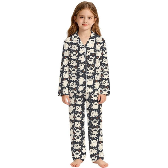 Halloween Pajamas Kids Size 7-8 Years Graphic Sleepwear Long Sleeve Top and Pants Cozy Loungewear Pjs for Girls Grey