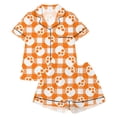 thumbnail image 1 of Halloween Pajamas Kids Size 9-10 Years Girls Halloween Homewear Short Sleeve Notch Collar Top with Shorts Pjs for Girls Orange, 1 of 5