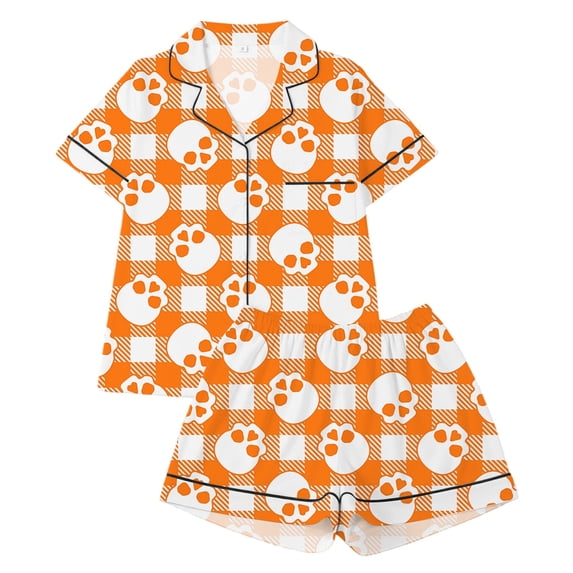 Halloween Pajamas Kids Size 9-10 Years Girls Halloween Homewear Short Sleeve Notch Collar Top with Shorts Pjs for Girls Orange
