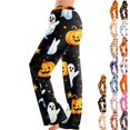 thumbnail image 1 of Halloween Pajamas Pants for Women Cute Pumpkin Ghost Soft Pajama Pants Lounge Drawstring Elastic Holiday Pj Pants Women Black XXL, 1 of 10